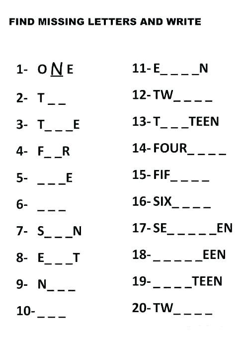 numbers worksheet